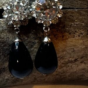 Elegant Black Teardrop Rhinestone Drop Earrings